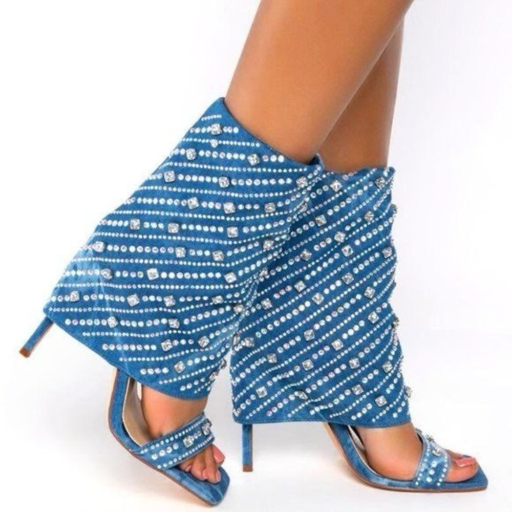 Azalea Wang Stefani Stiletto Sandal, Open Toe, Fold over Heels size 7